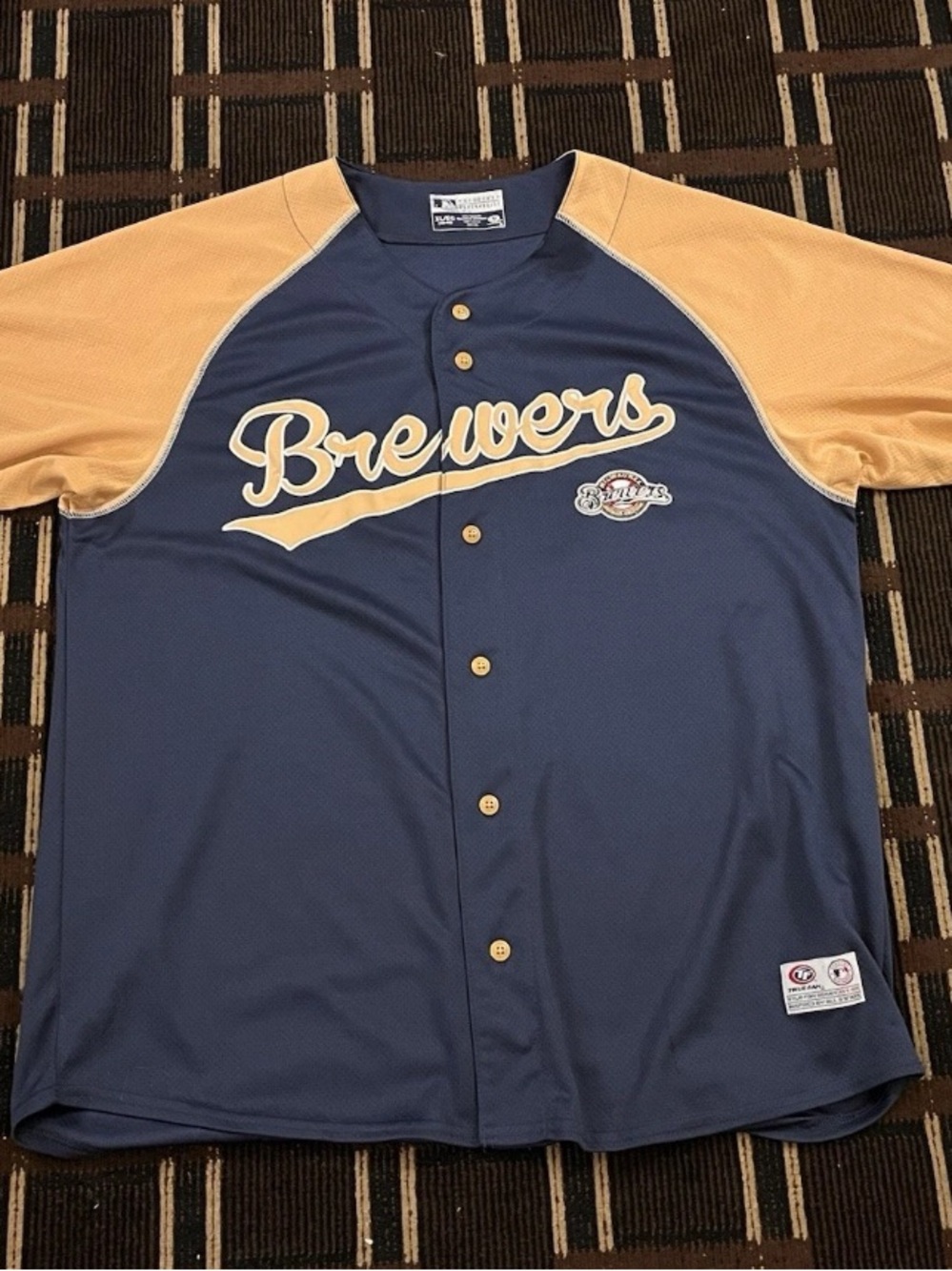 Milwaukee Brewers True Fan Jersey Button Down Navy XL MLB Baseball